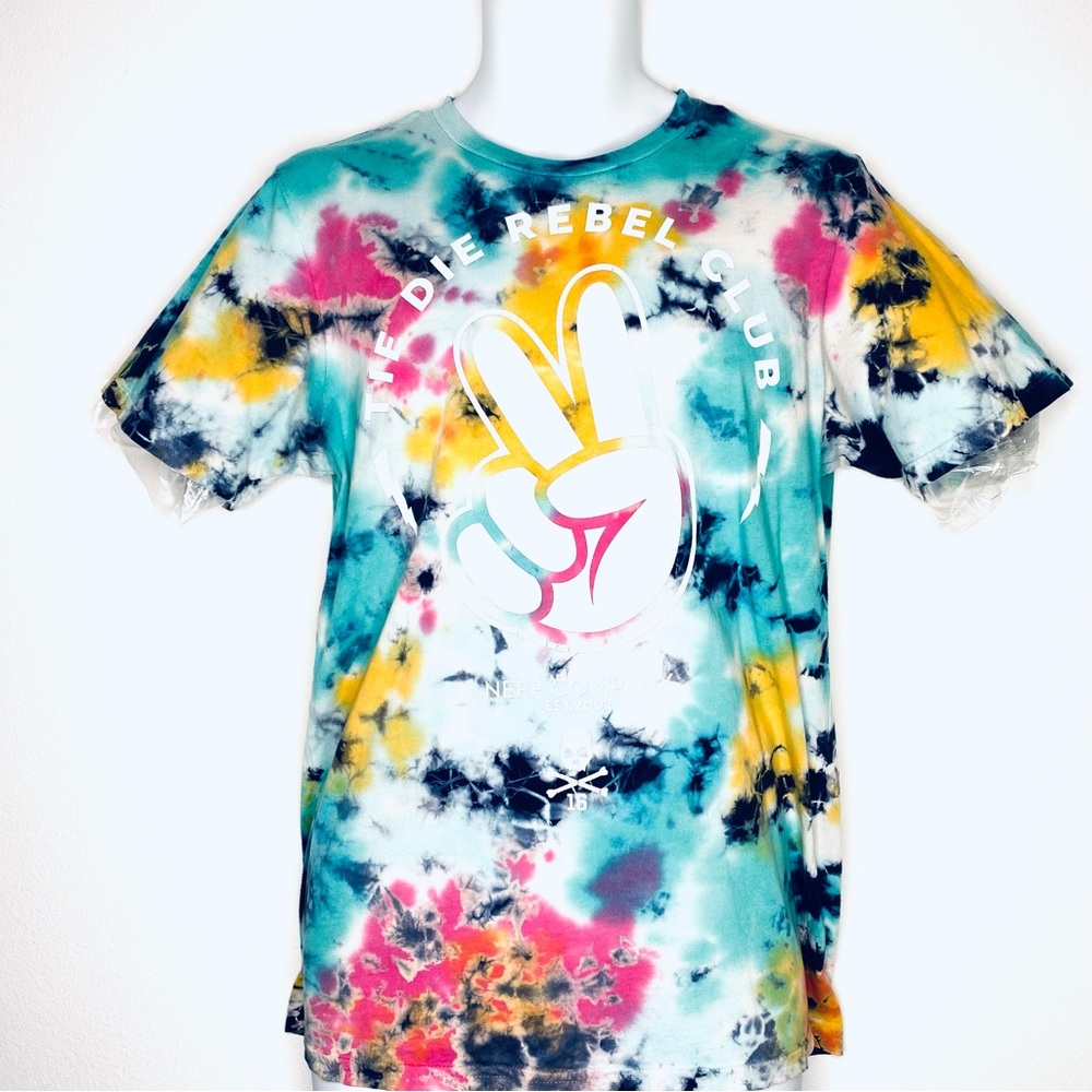 Neff Tie Die Rebel Club Mens graphic tee shirt teal M